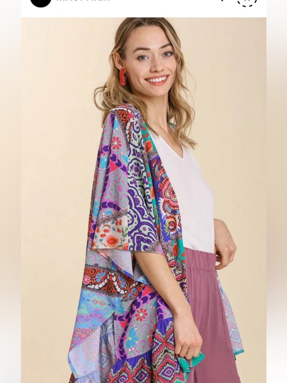 Umgee Boho Patchwork Open Kimono - Multicolor